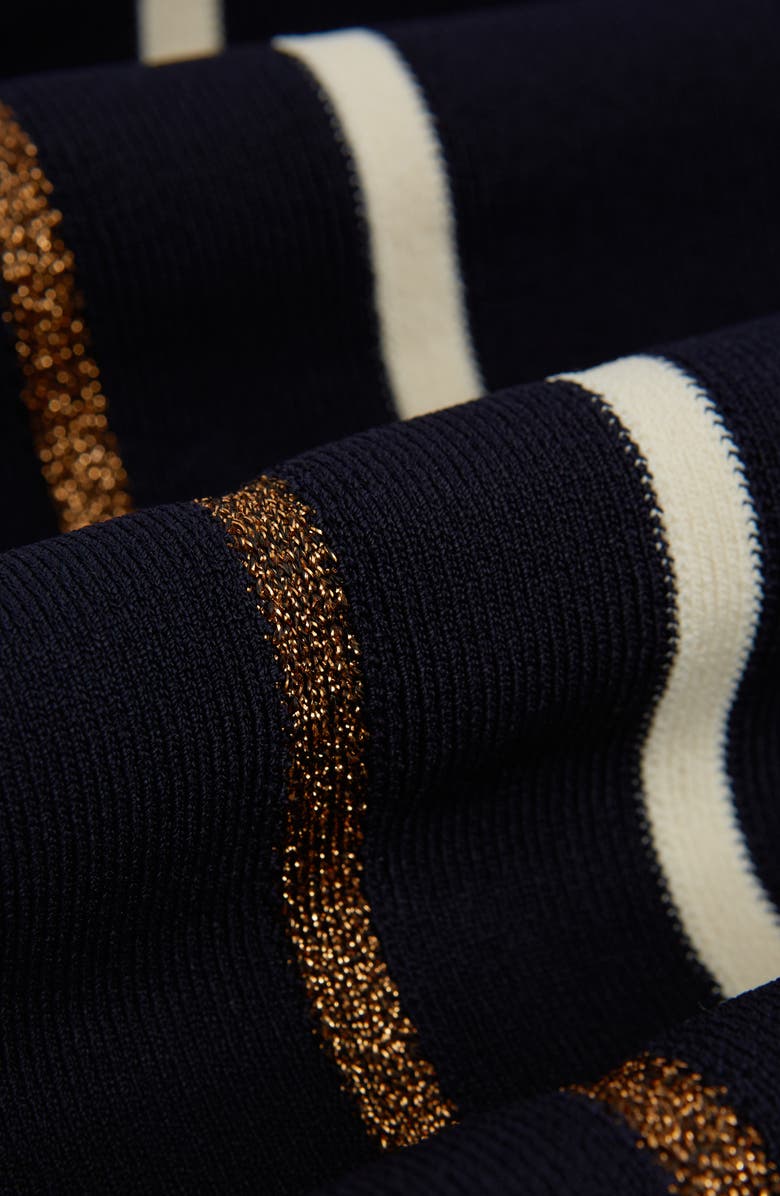 Reiss Kids' Edith Metallic Stripe Long Sleeve Sweater Dress, Alternate, color, Navy