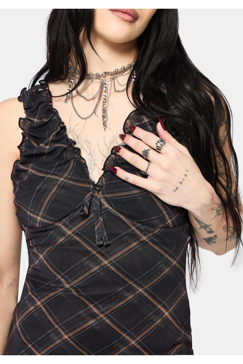 Sorrowelle Checked Mesh Midi Dress, Alternate, color, Black