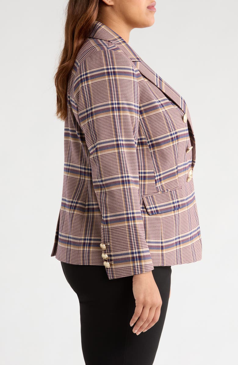 Tahari ASL Plaid Double Breasted Jacket, Alternate, color, Tan Plum