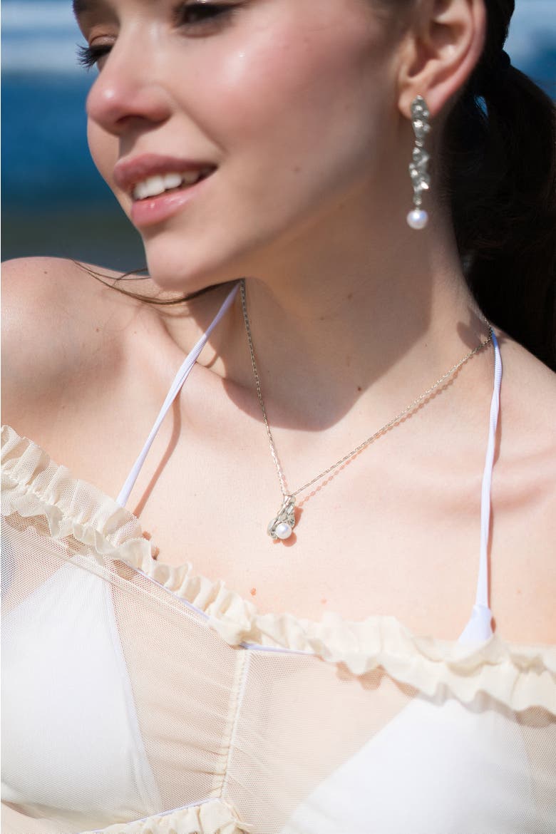 Nyla Molten Freshwater Pearl Pendant Necklace, Alternate, color, Silver