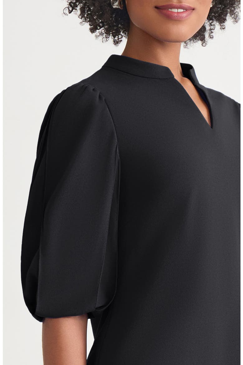 Deco Puff Sleeve Stretch Crepe Top, Alternate, color, BLACK
