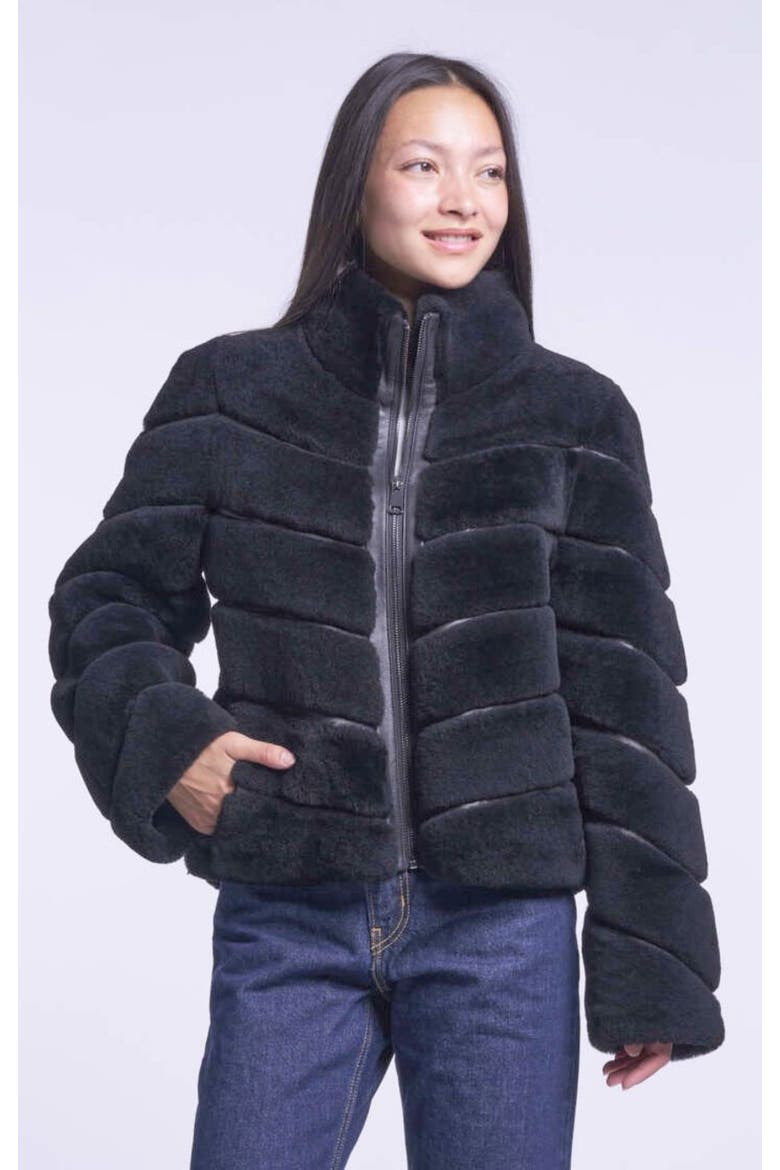 Diagonal Shearling Jacket, Main, color, BLACK