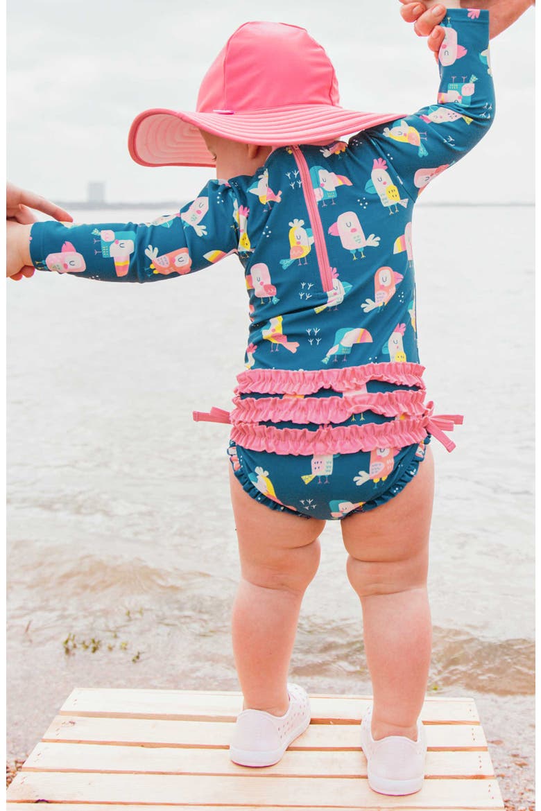 You're The Tweetest One-Piece Rashguard Swimsuit & Hat Set, Alternate, color, BLUE