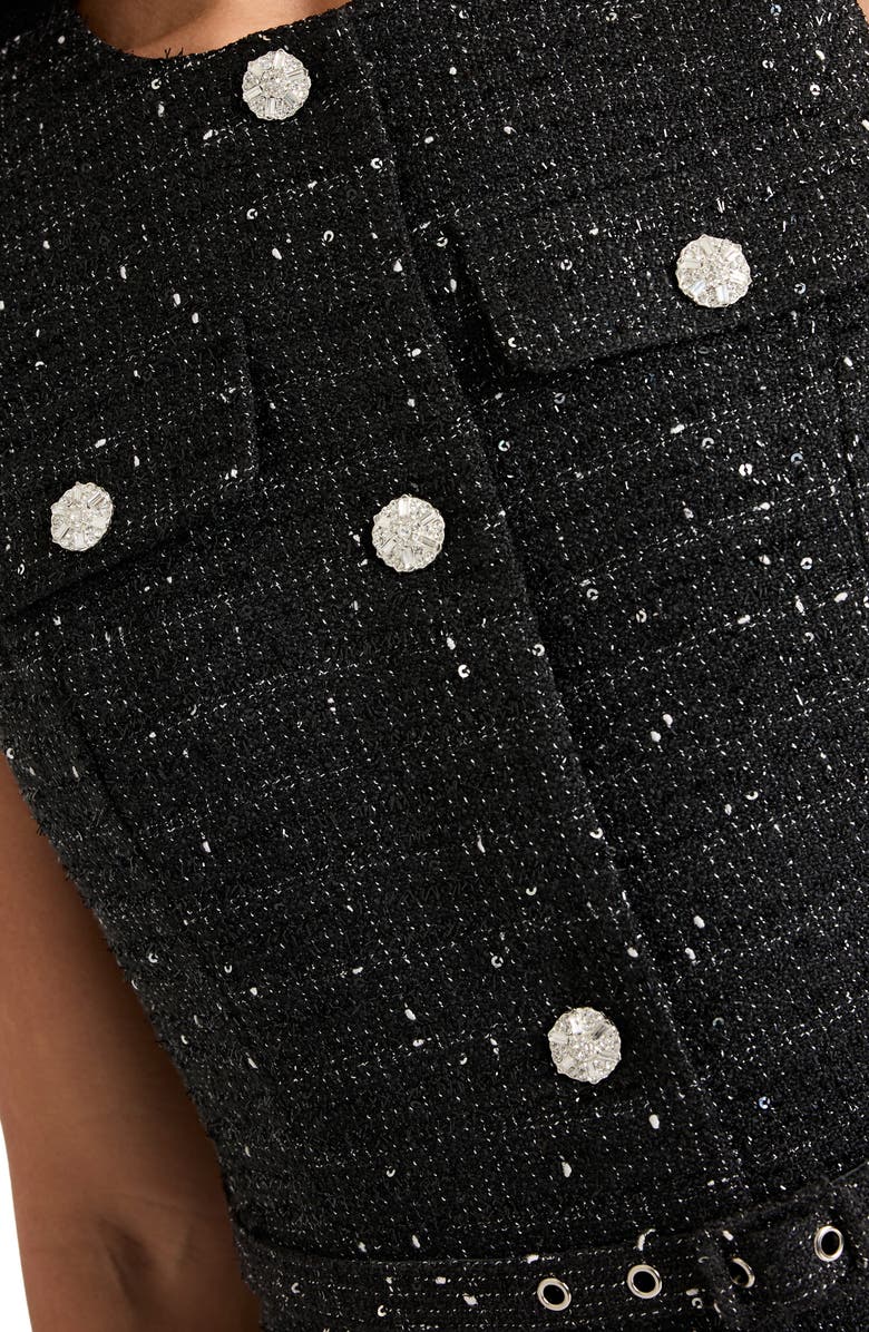 Tahari ASL Rhinestone Bouclé Vest, Alternate, color, Black Silver