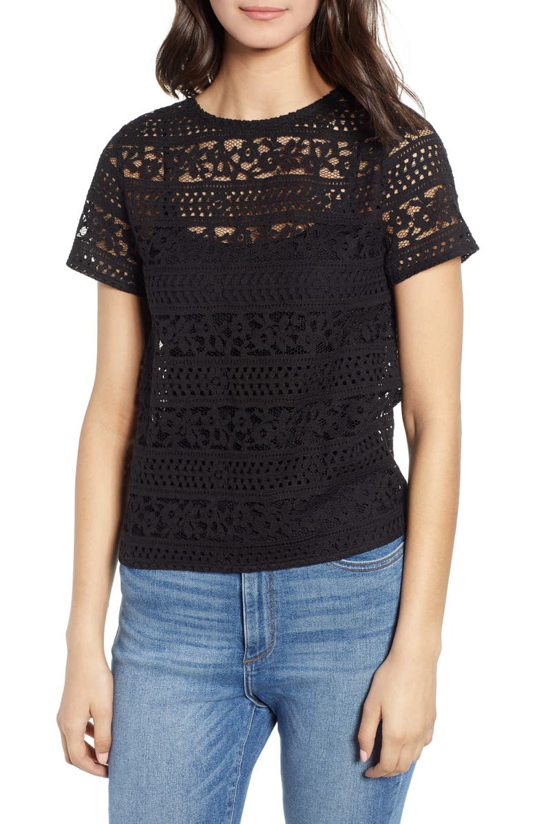 Chelsea28 Keyhole Back Lace Tee, Main, color,