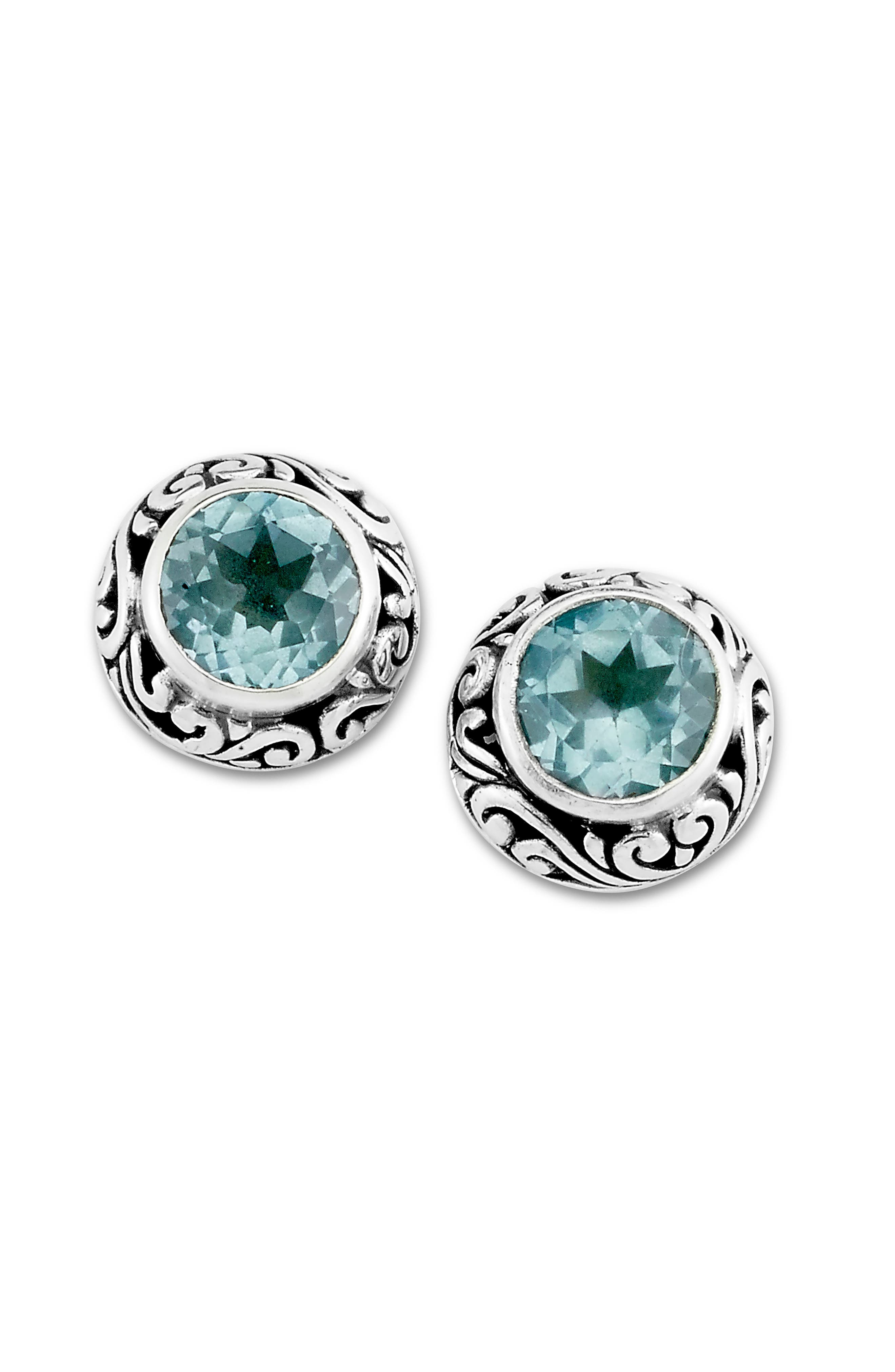 SAMUEL B. Round Cut Blue Topaz Stud Earrings
