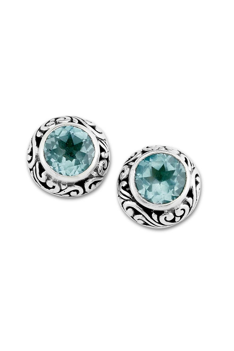 Round Cut Blue Topaz Stud Earrings, Main, color, BLUE