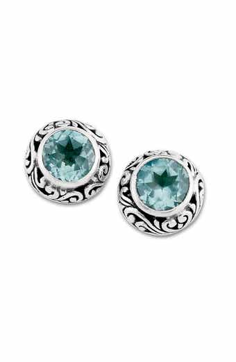 SAMUEL B. Round Cut Blue Topaz Stud Earrings