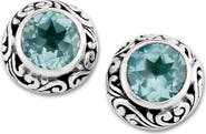 SAMUEL B. Round Cut Blue Topaz Stud Earrings