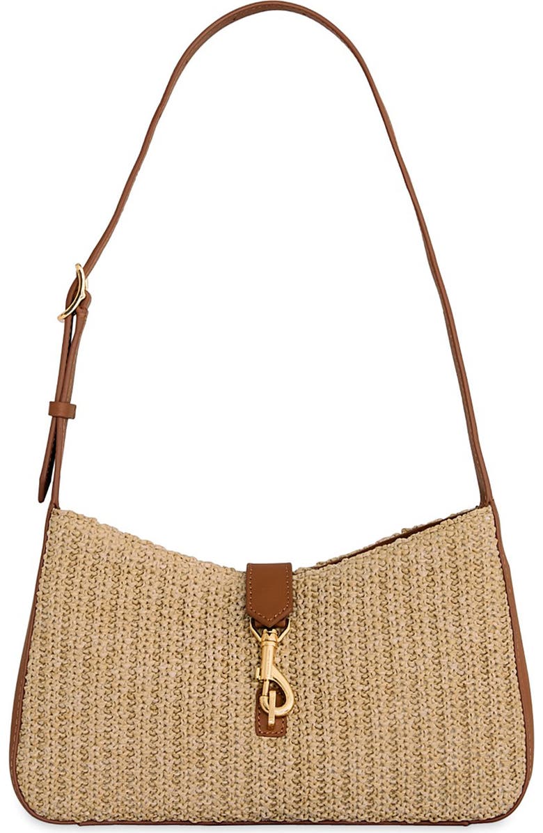 Rebecca Minkoff Small Megan Woven Straw & Leather Shoulder Bag, Main, color, Natural/ Caramello