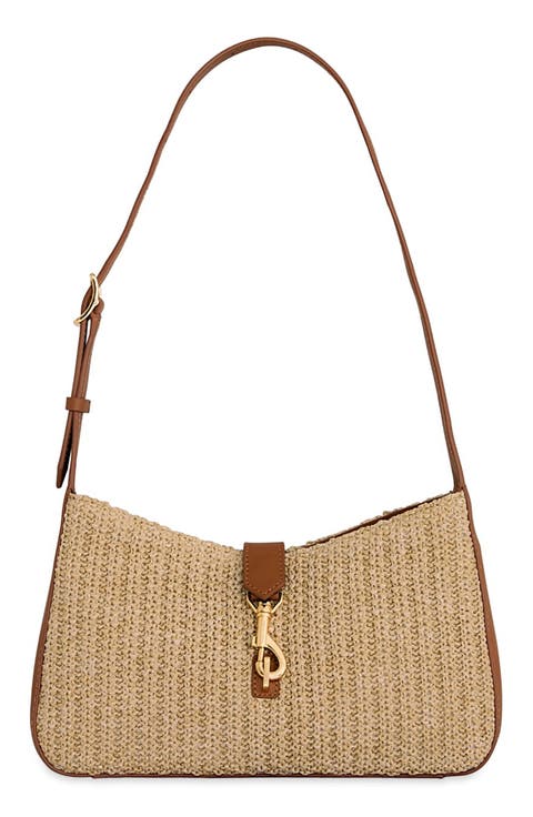 Small Megan Woven Straw & Leather Shoulder Bag