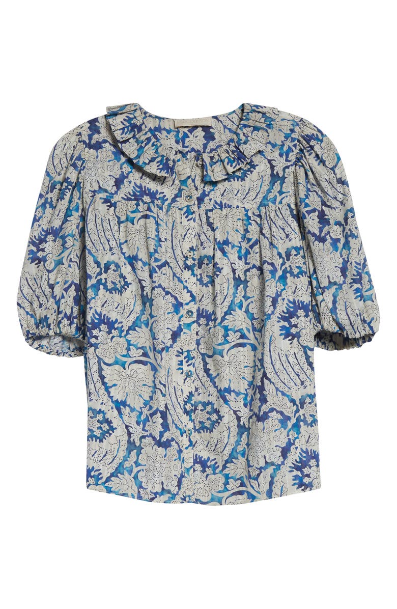 Ulla Johnson Amari Floral Cotton Blend Button-Up Shirt, Alternate, color, Ciel