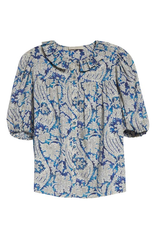 Ulla Johnson Amari Floral Cotton Blend Button-up Shirt In Blue