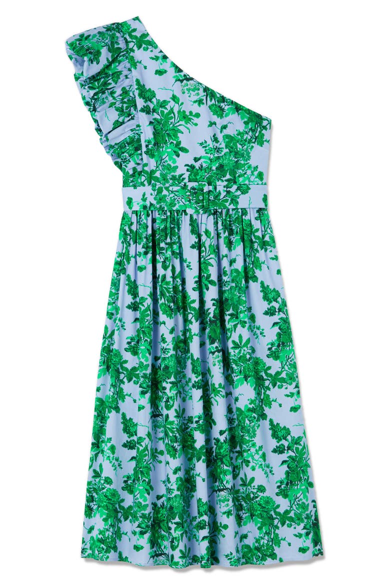 Maud Neon Print Belted One-Shoulder Midi Dress, Alternate, color, BLUE