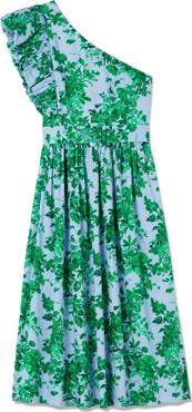 LK Bennett Maud Neon Print Belted One-Shoulder Midi Dress