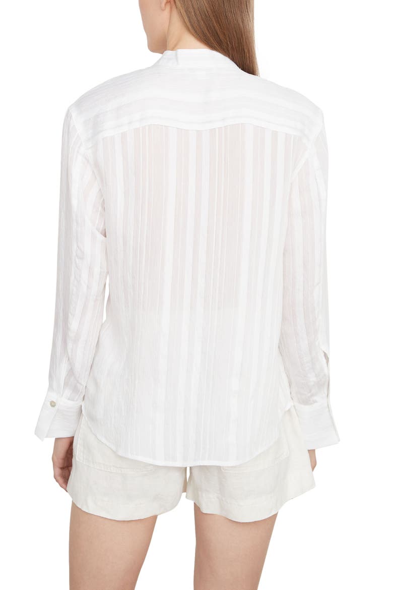 Drapey Stripe Band Collar Button-Up Shirt, Alternate, color, OPTIC WHITE
