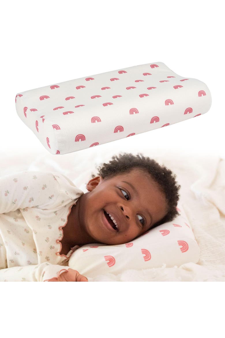 Ergonomic Memory Foam Pillow with Fitted Pattern Pillowcase, Alternate, color, Rainbow