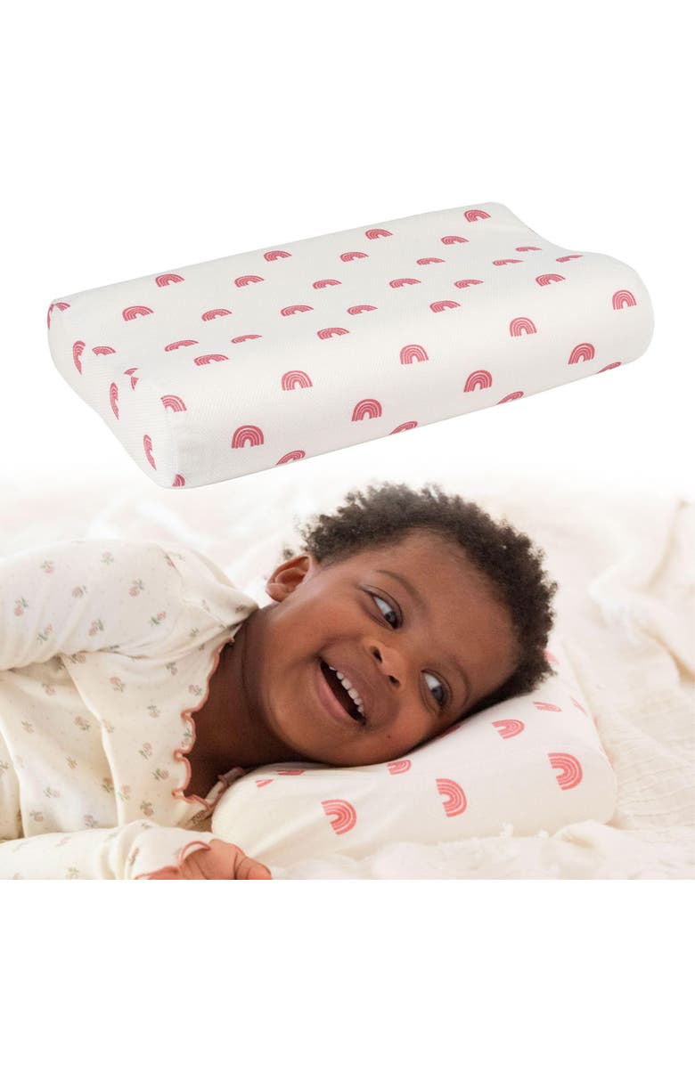 Tiny Twinkle Ergonomic Memory Foam Pillow with Fitted Pattern Pillowcase, Alternate, color, Rainbow