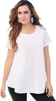 Roaman's Plus Size Ultimate Cotton Crewneck Short Sleeve Swing Tee