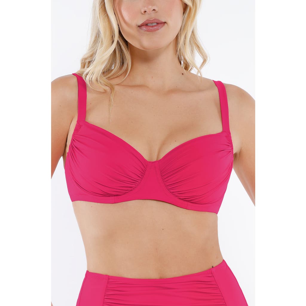 Popilush Shapewear Ruched Underwire Bikini Top In Cerise