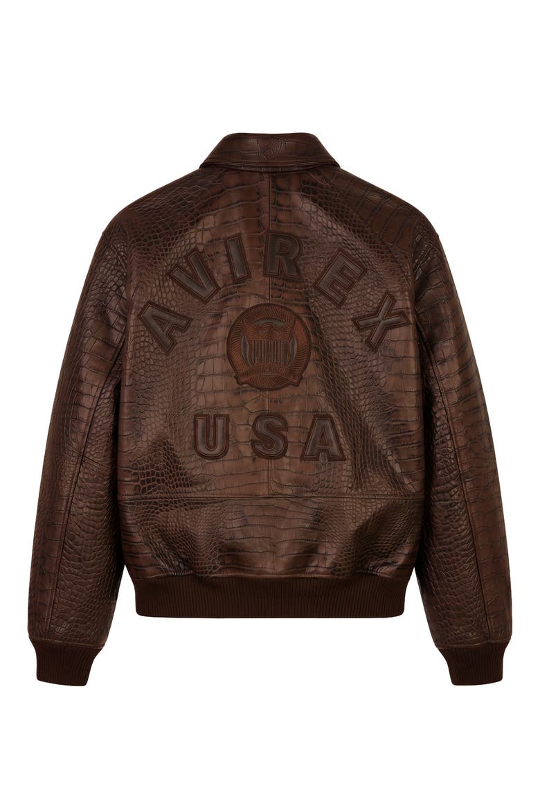 Croc Embossed Leather Icon Jacket, Alternate, color, ESPRESSO