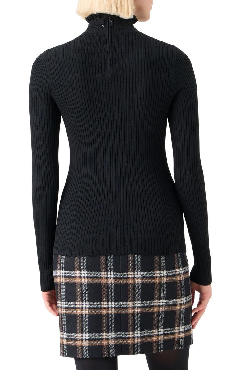 Akris punto Ruffle Mock Neck Rib Wool Sweater, Alternate, color, Black