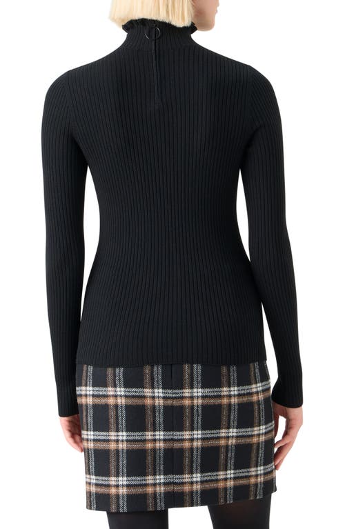 Akris Punto Ruffle Mock Neck Rib Wool Sweater In Black