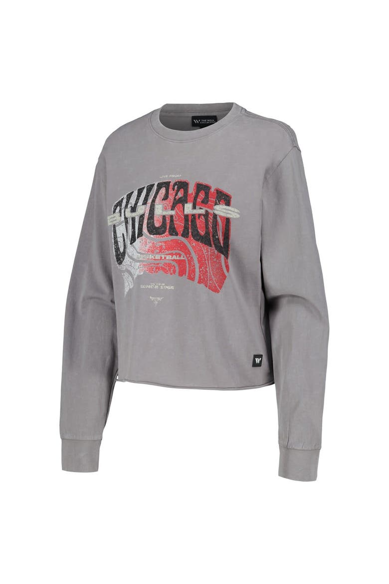Women's The Wild Collective  Gray Chicago Bulls Band Cropped Long Sleeve T-Shirt, Alternate, color, Gray