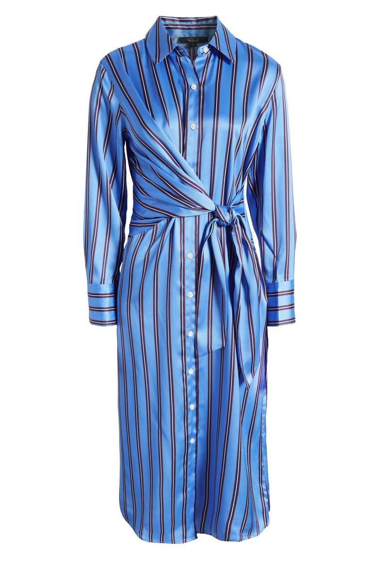 Lacey Stripe Tie Front Long Sleeve Sateen Shirtdress, Alternate, color, PRIMROSE STRIPE