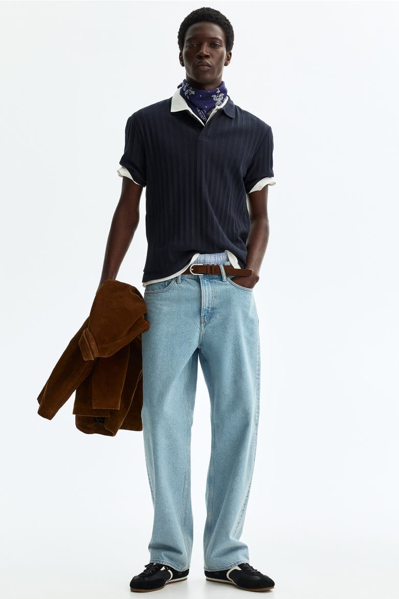 Slim-fit Textured Jersey Polo Shirt, Alternate, color, Navy blue