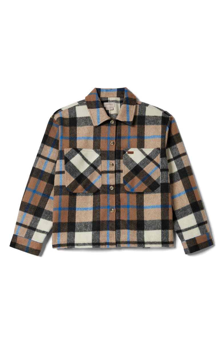 Brixton Bowery Plaid Flannel Button-Up Shirt, Alternate, color, Washed Black/ Sand