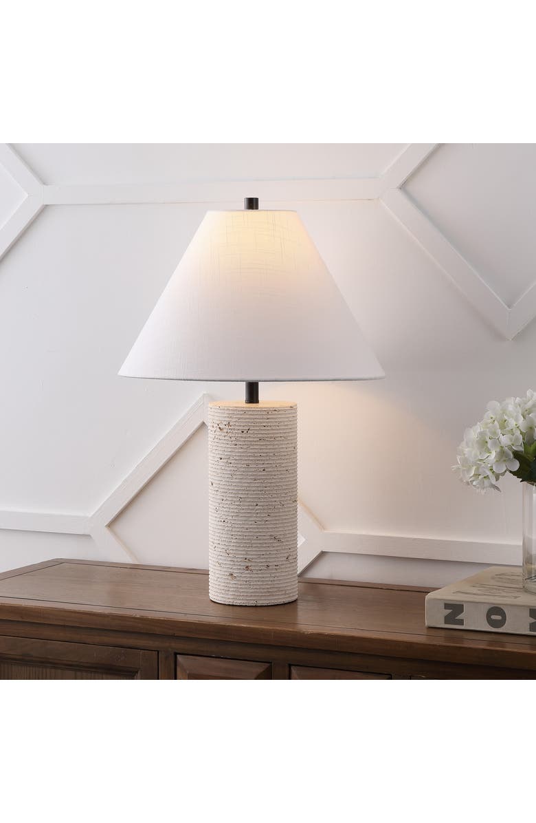 JONATHAN Y Kelsey 22.50" Modern Minimalist Travertine Column LED Table Lamp, Alternate, color, Beige/Black