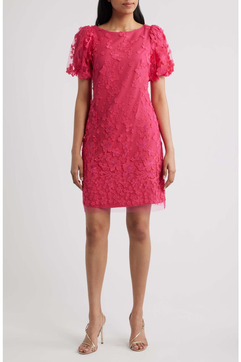 Puff Sleeve Shift Dress, Main, color, HOT PINK