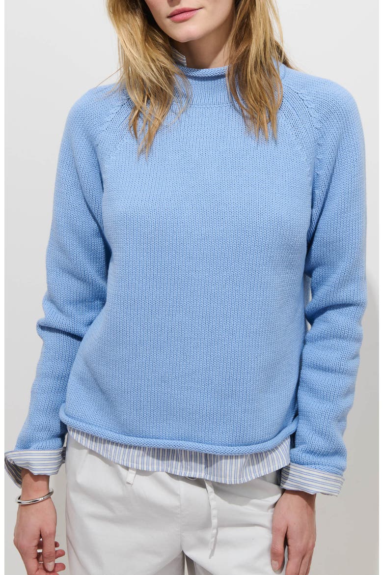 Eastport Roll Trim Long Sleeve Sweater, Main, color, BEL AIR BLUE