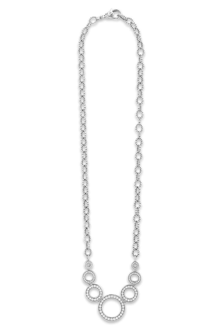 Enso Graduated Caviar Bead & Diamond Frontal Necklace, Alternate, color, SILVER/DIAMOND