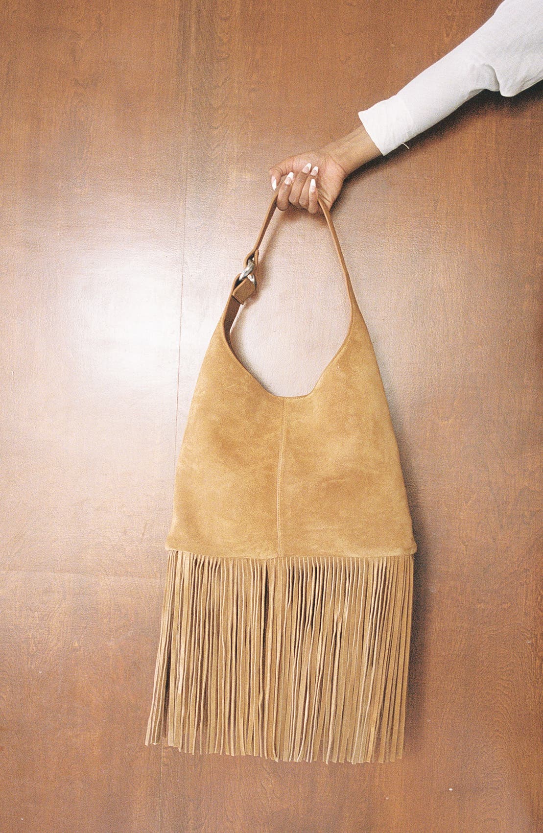 Jeffrey Campbell Wonders Suede Shoulder Bag, Alternate, color, Tan Suede