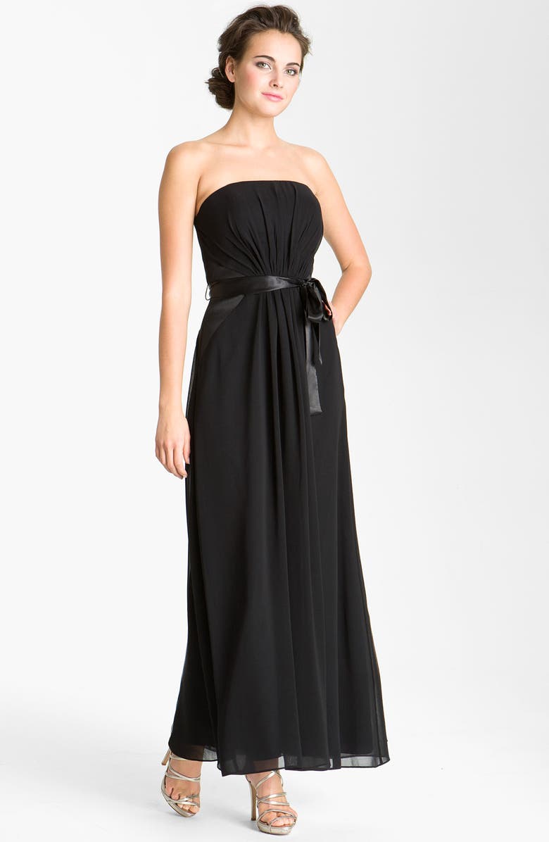 Donna Morgan Strapless Satin Inset Chiffon Gown, Main, color, 