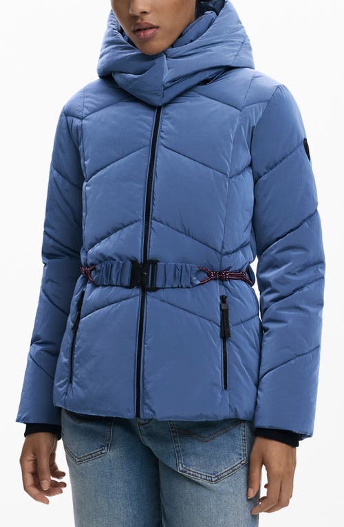 Desigual Quilted Puffer Coat With Removable Hood In Blue