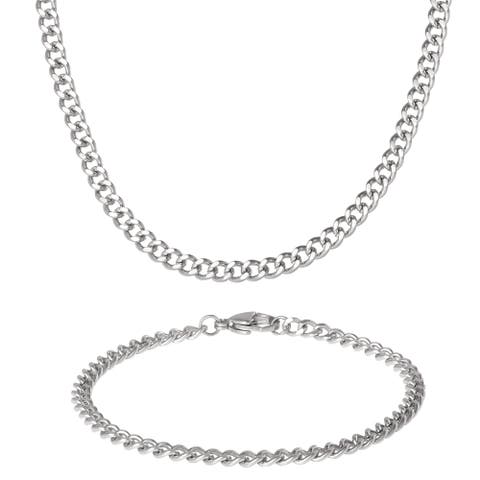 Men's Curb Chain Necklace & Bracelet Set, Silver-Tone