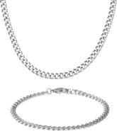 Lucky Brand Men's Curb Chain Necklace & Bracelet Set, Silver-Tone
