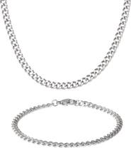 Lucky Brand Men's Curb Chain Necklace & Bracelet Set, Silver-Tone
