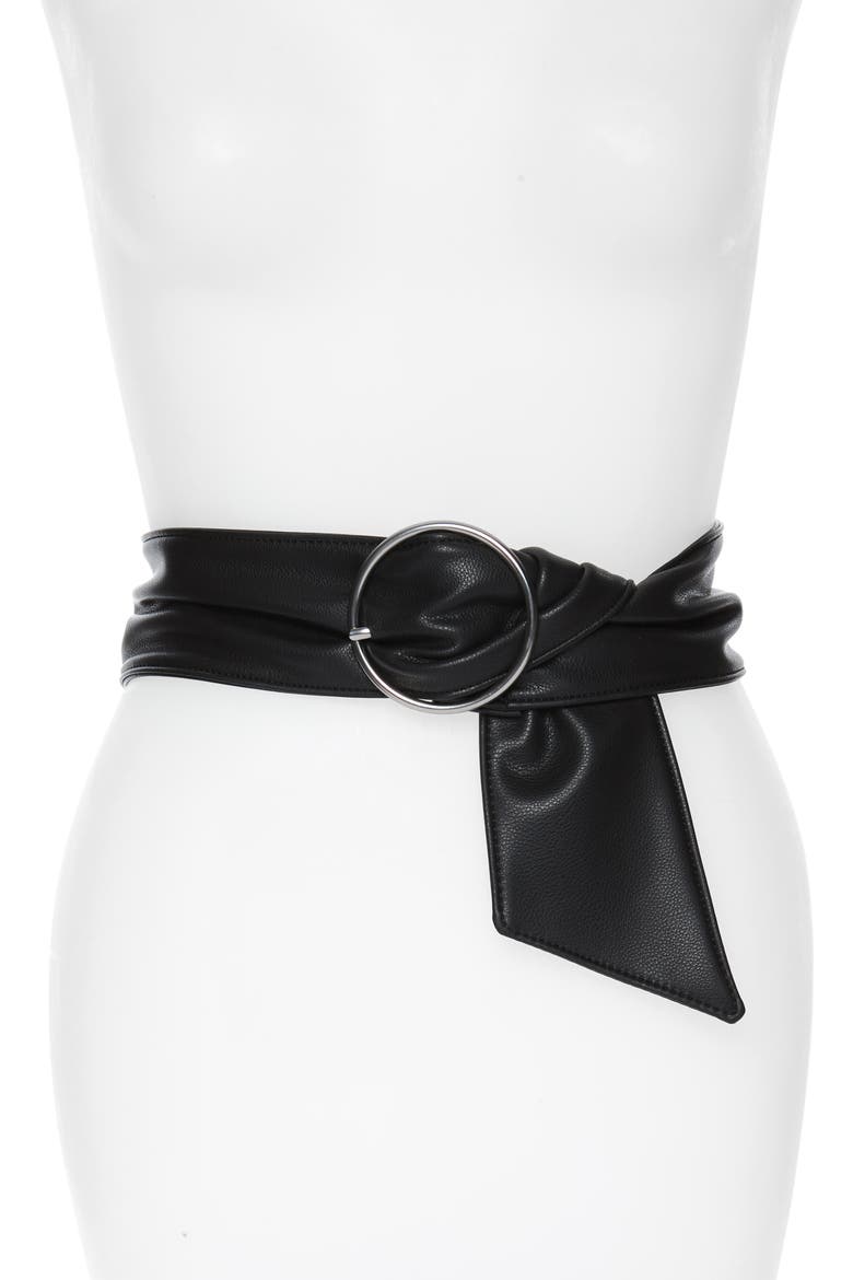 Circle Ring Faux Leather Belt, Main, color, BLACK