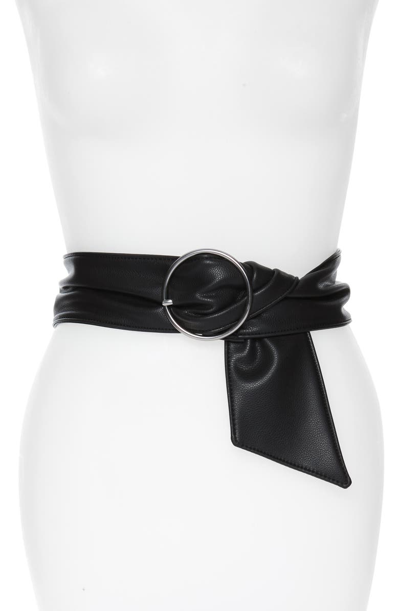 Something Navy Circle Ring Faux Leather Belt, Main, color, 