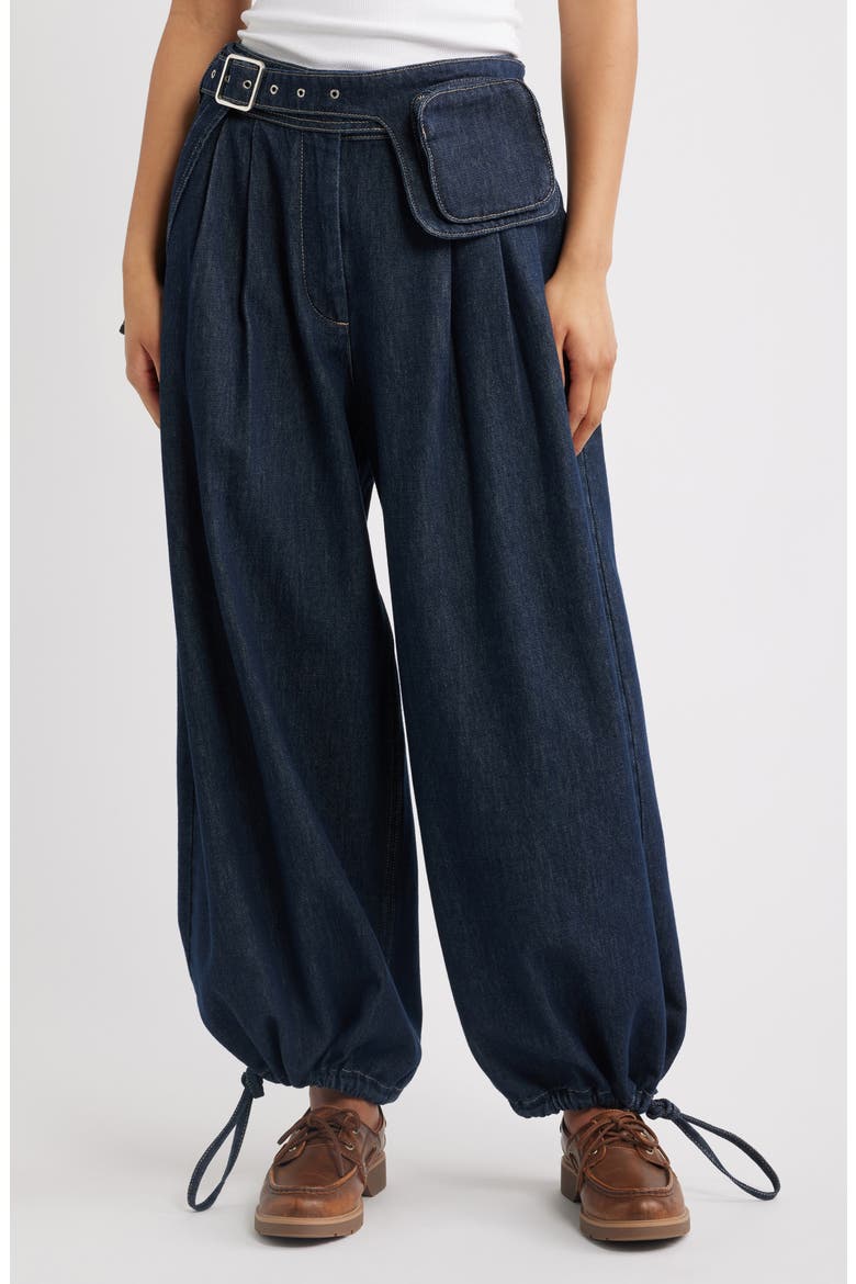 Mavi Pleated High Waist Wide Leg Balloon Jeans, Alternate, color, INDIGO