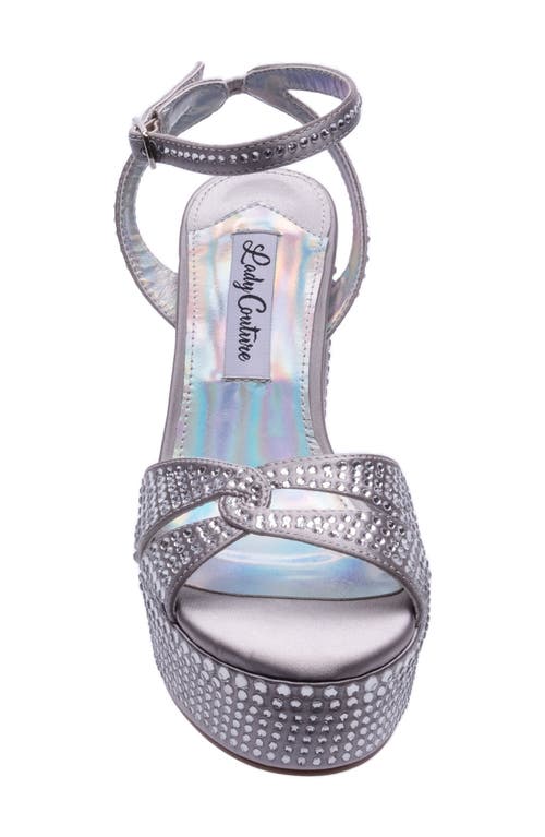 Lady Couture Rhinestone Platform Ankle Strap Sandal In Silver