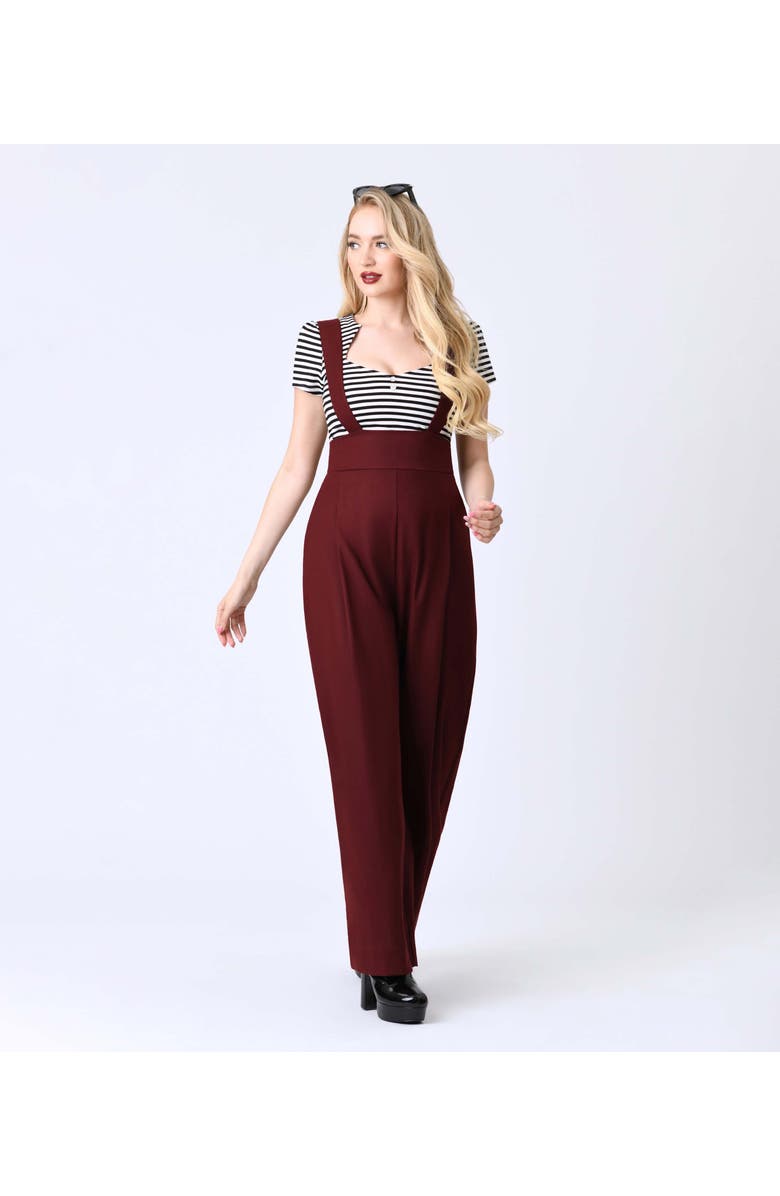 Unique Vintage Wide Leg Rochelle Suspender Pants, Alternate, color, Burgundy