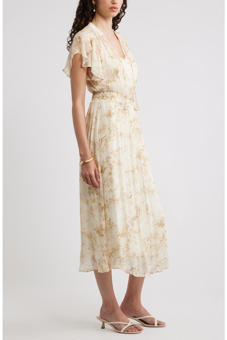 Crinkle Chiffon Midi Dress, Alternate, color, IVORY- GOLD SOLY FLORAL