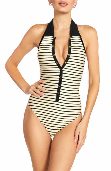 Robin Piccone Parker Stripe Rib One-Piece Swimsuit