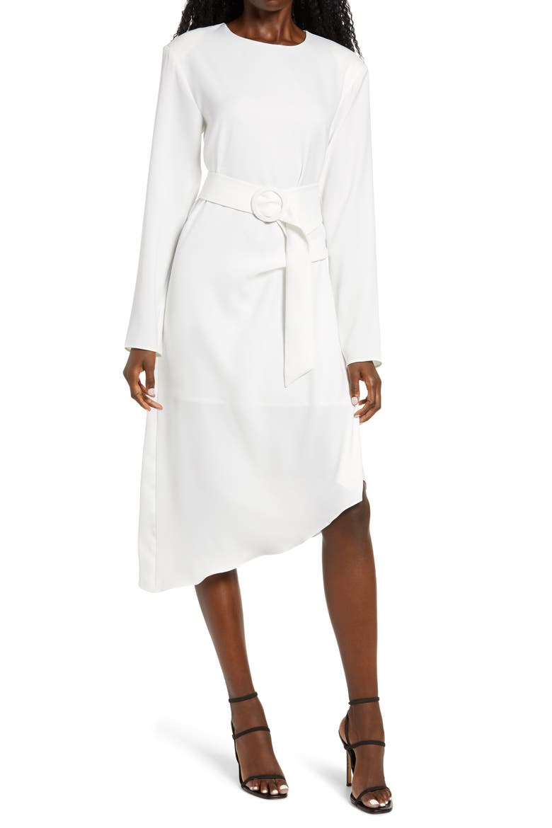 Long Sleeve Asymmetrical Dress, Main, color, WHITE