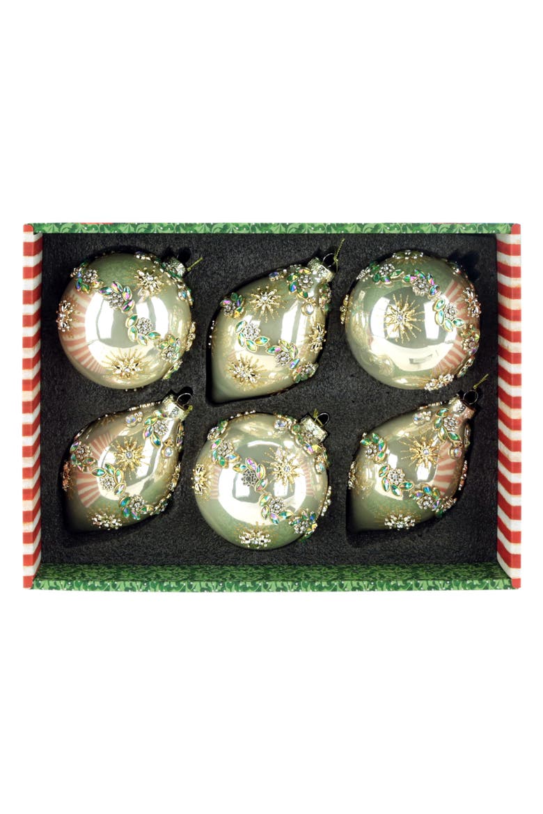 Floral Jeweled Ornament, Box of 6, Alternate, color, Champagne